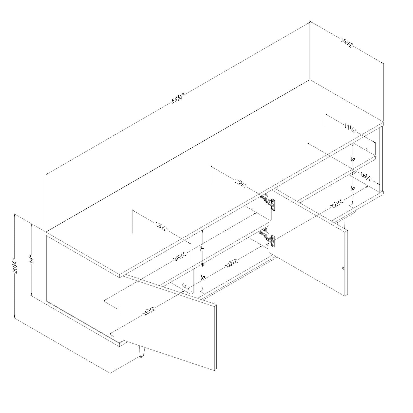 Meuble TV 2 portes Arum avec rangement ouvert Orme doux