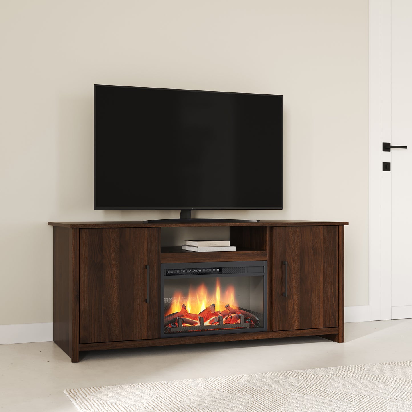 Meuble TV Fernley avec foyer intégré