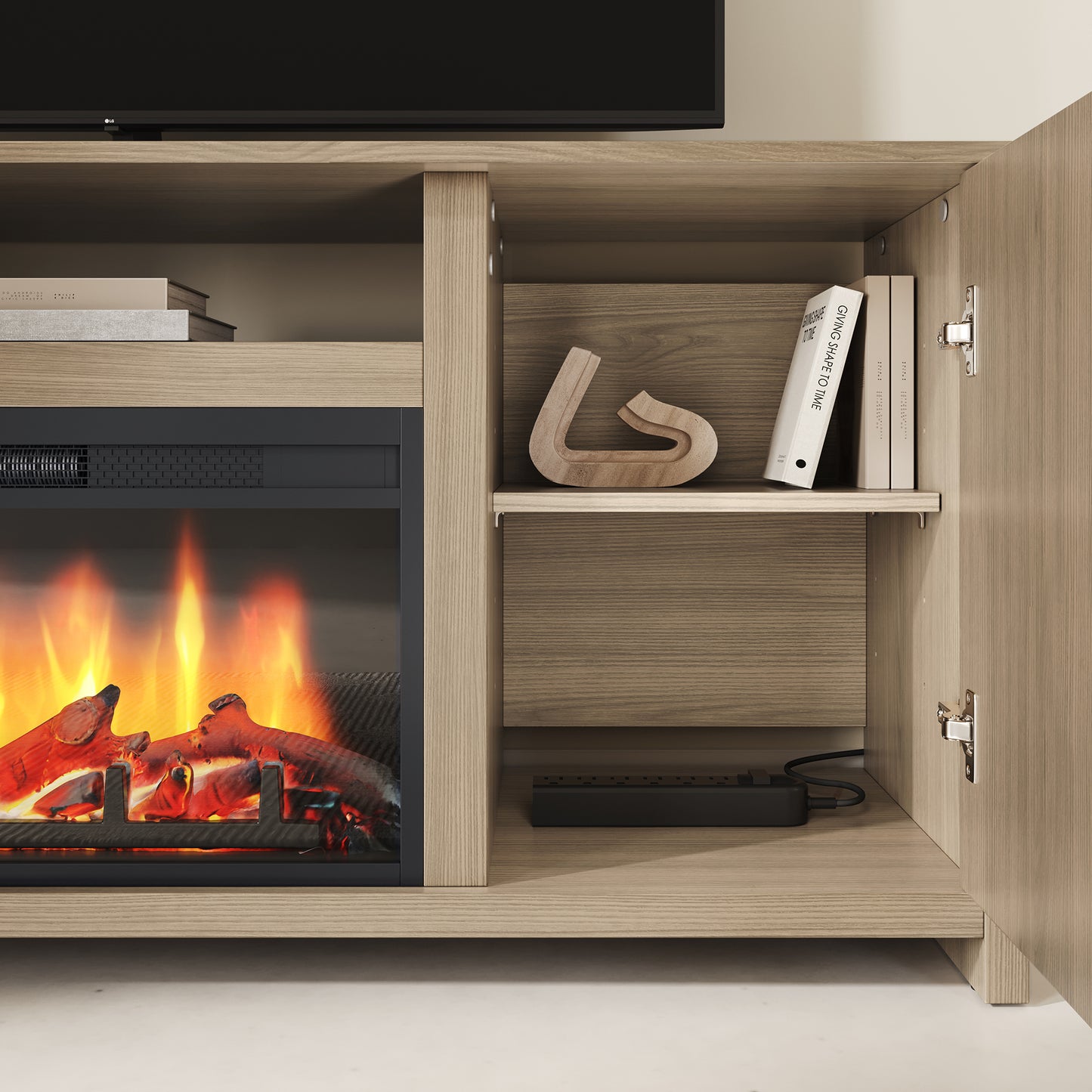 Meuble TV Fernley avec foyer intégré