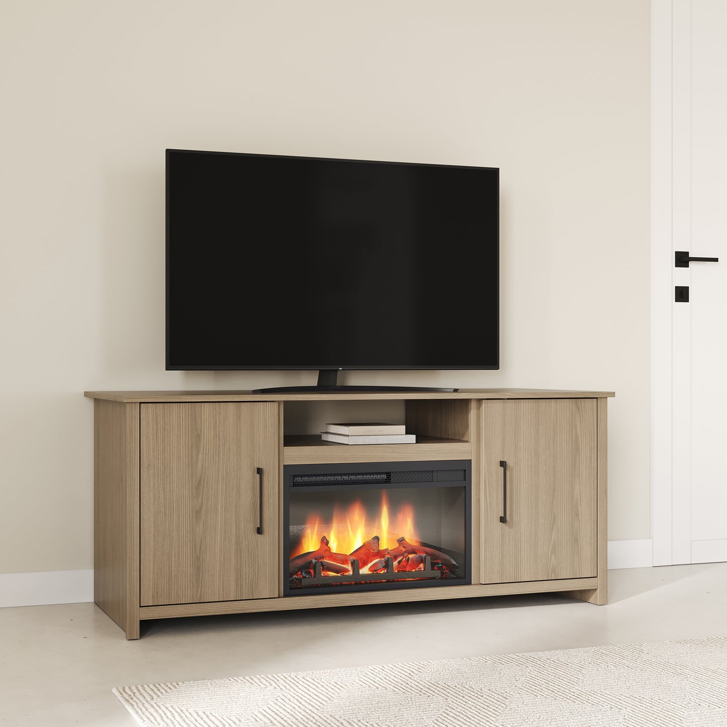 Meuble TV Fernley avec foyer intégré