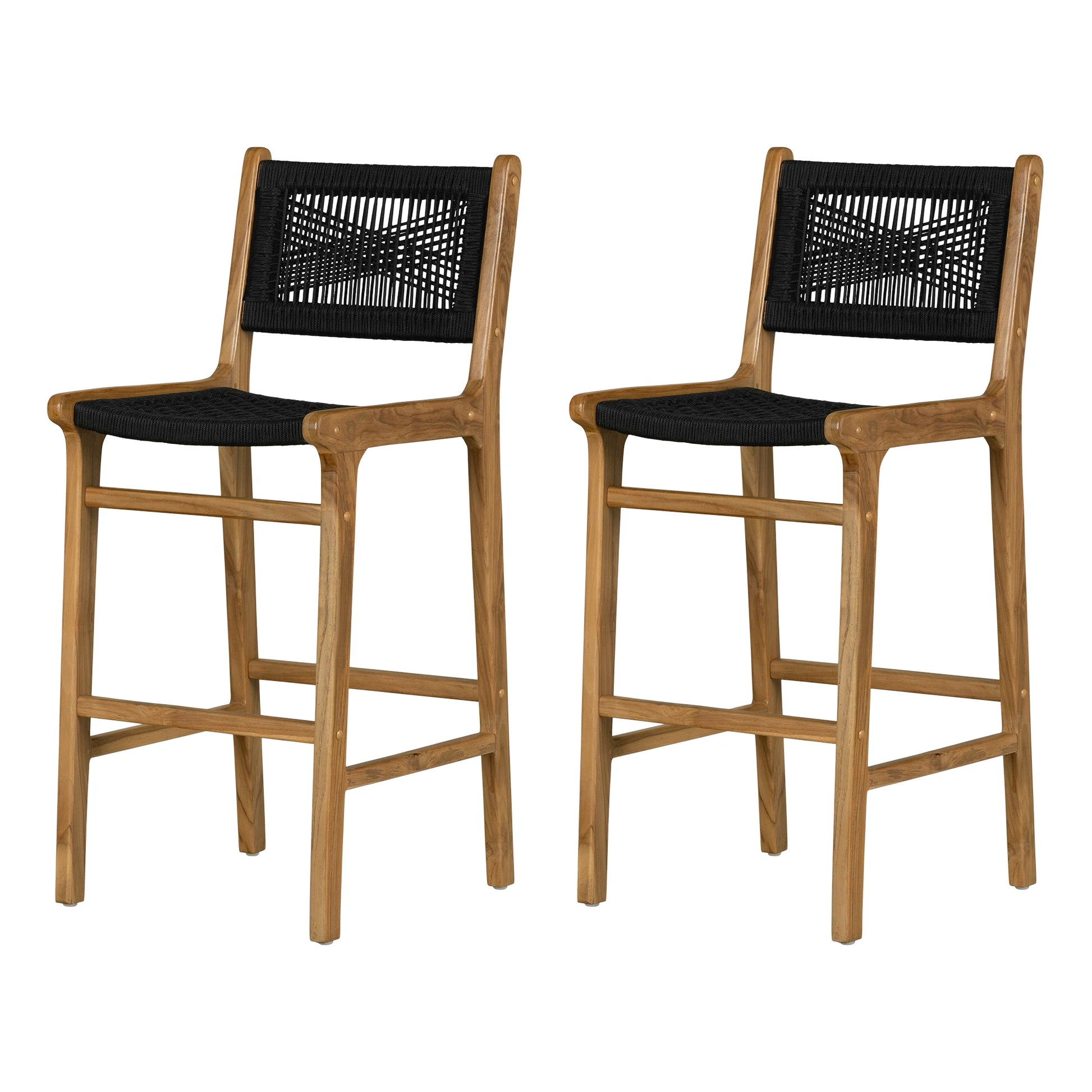 Teak Wood and Woven Rope Bar Stool, Set of Agave South Shore