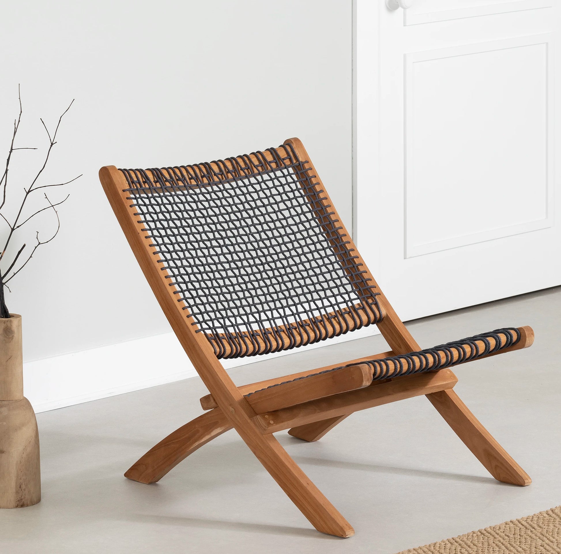 Wood and Woven Rope Lounge Chair Balka South Shore Furniture