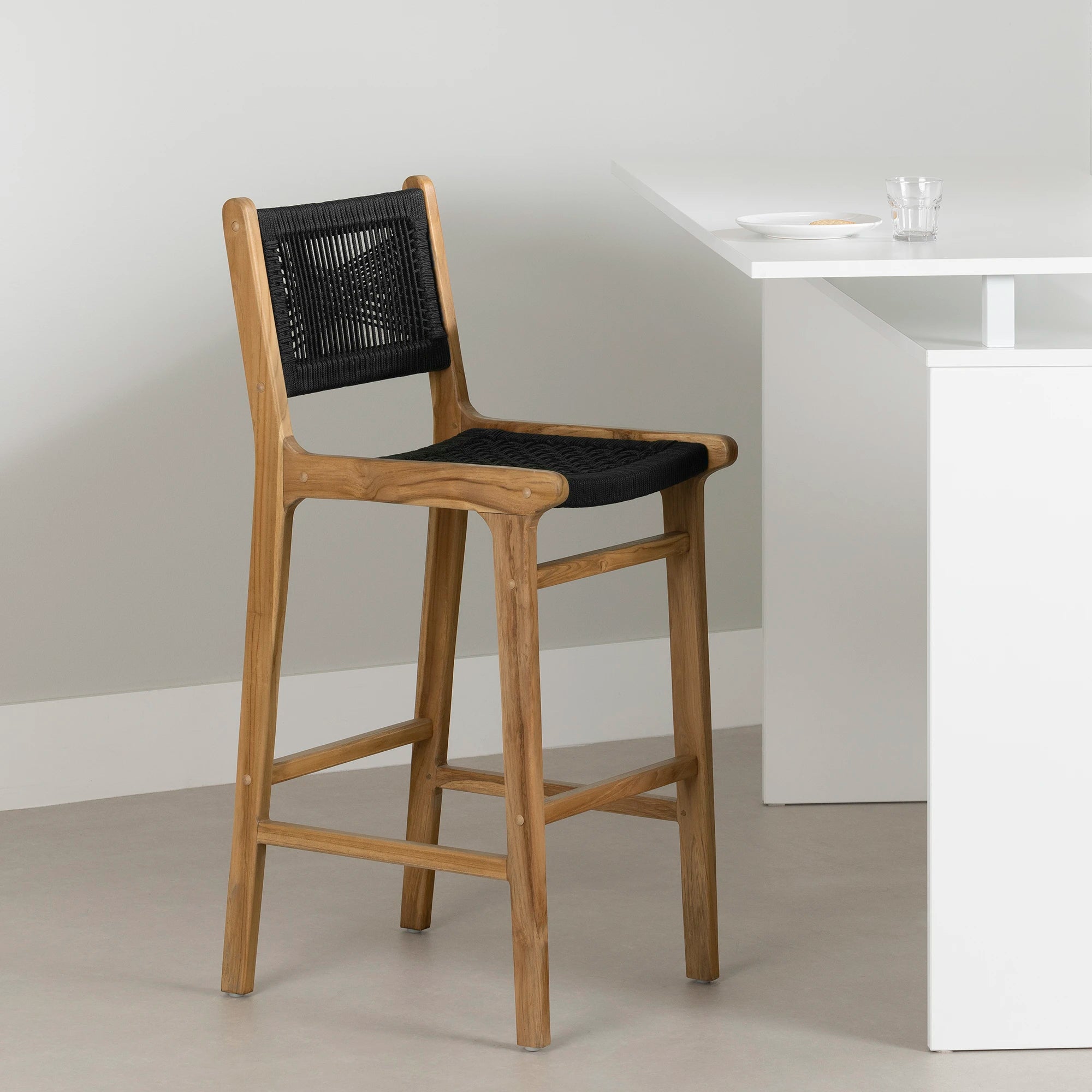 Teak Wood and Woven Rope Bar Stool | Balka | South Shore Furniture ...