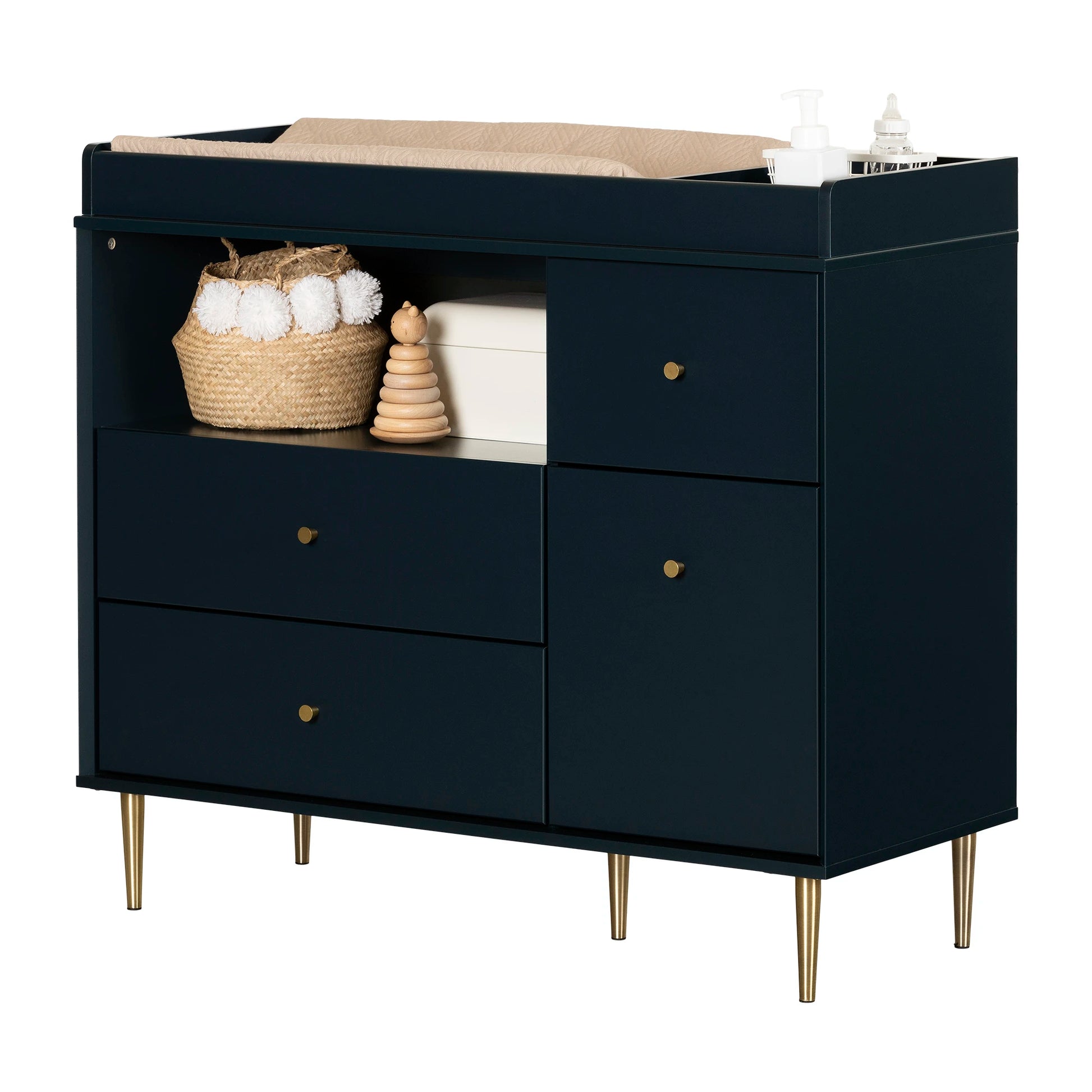 South Shore Dylane Changing Table with Drawers Open Storage Blue