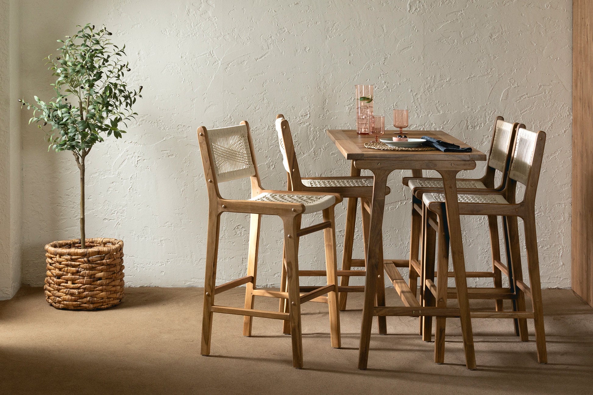 Teak Wood and Woven Rope Bar Stool | Agave | South Shore Furniture ...